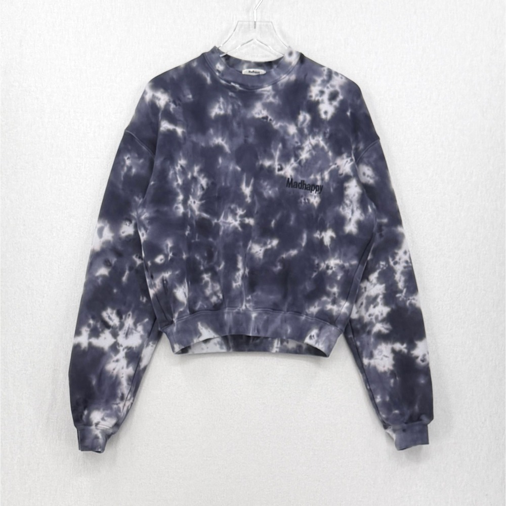 MADHAPPY Tie Dye Sweatshirt Womens Small Blue Crew Neck Casual Cozy Athleisure